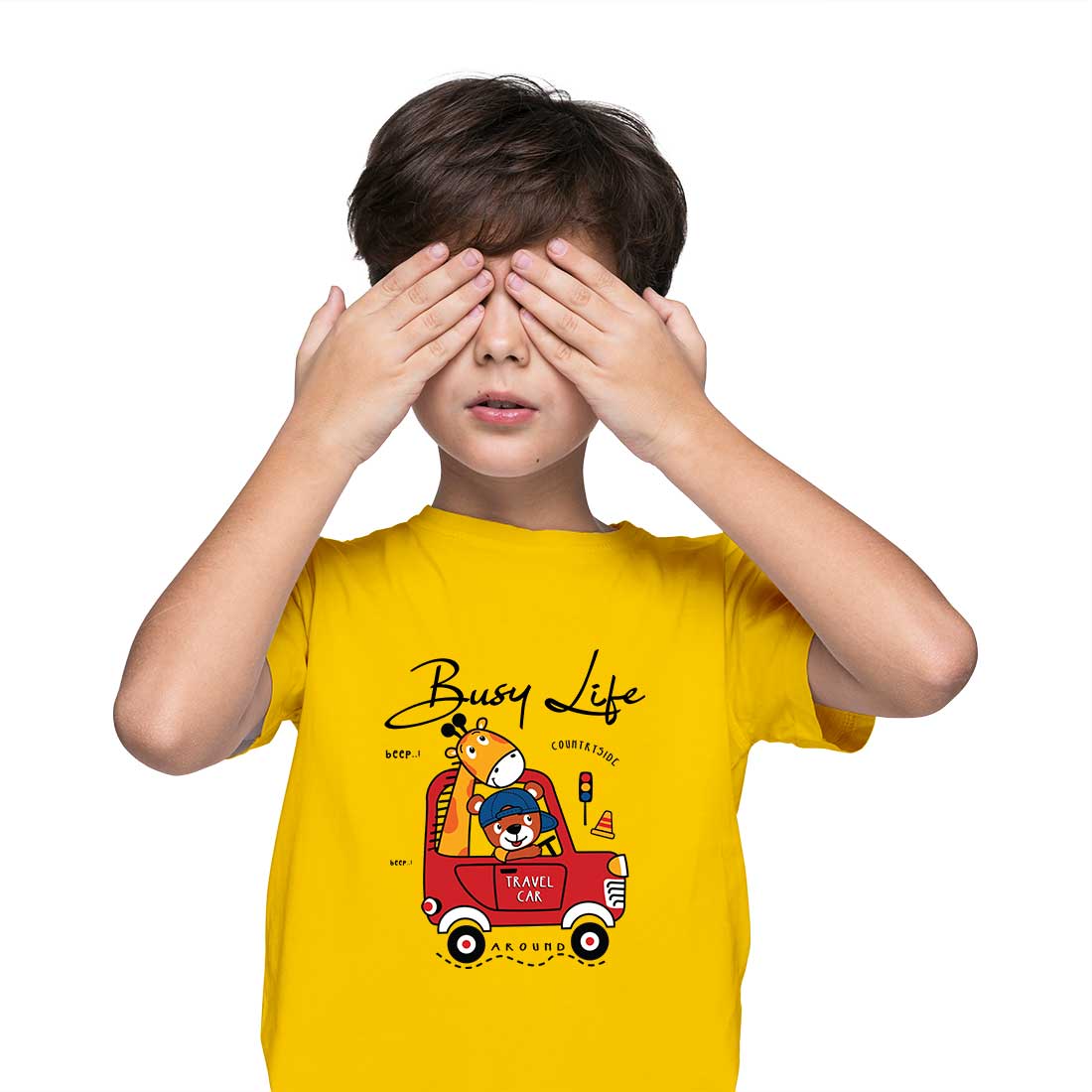 Travel Car Animal T-Shirt - Round Neck, Half Sleeve, Bio-Wash Cotton (D128)