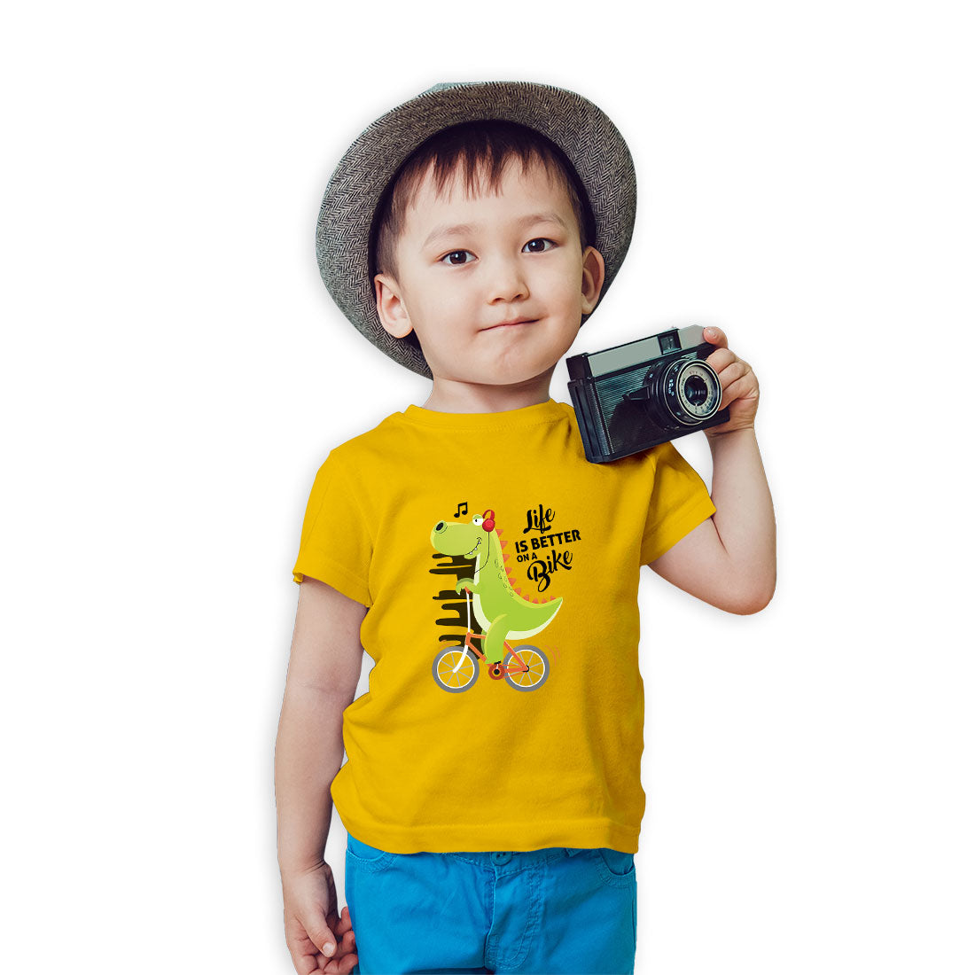 Dino on a Bicycle Kids T-Shirt - Playful, Comfy & Super Soft! (D136)