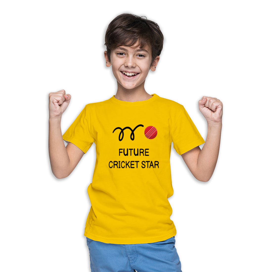 Future Cricket Star Kids T-Shirt - Super Combed Bio-Wash Cotton (D63)