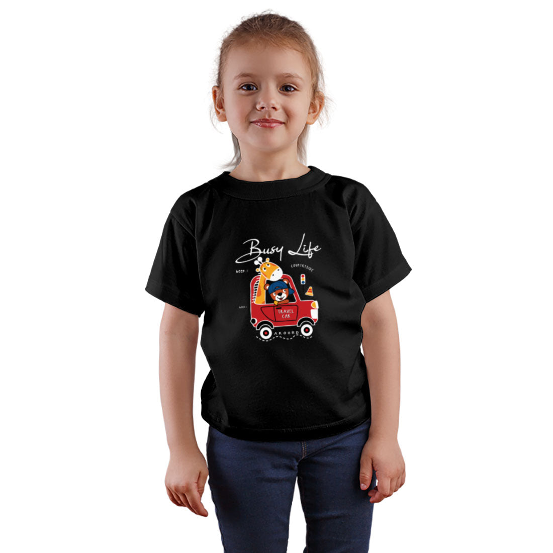 Travel Car Animal T-Shirt - Round Neck, Half Sleeve, Bio-Wash Cotton (D128)