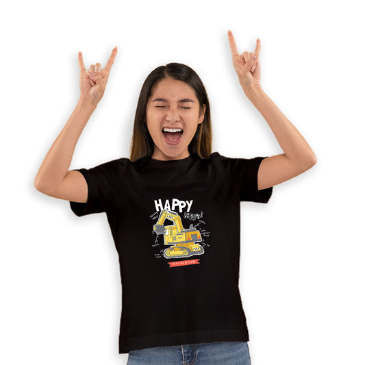 Mighty Excavator Kids T-Shirt - Super Combed Bio-Wash Cotton for Little Builders (D139)