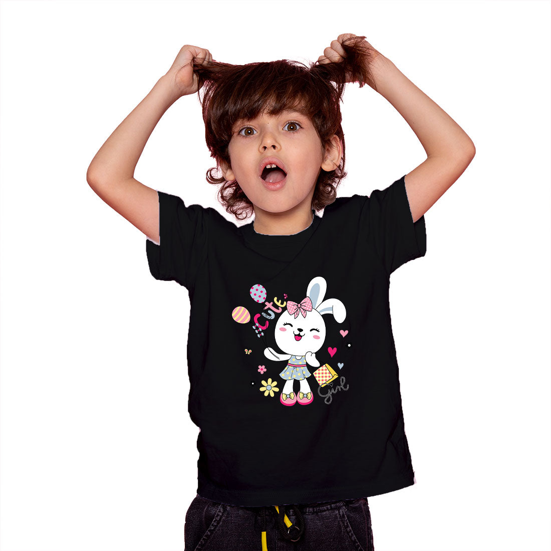 Adorable Bunny Girl Kids T-Shirt - Soft Cotton, Cute & Comfy (D158)