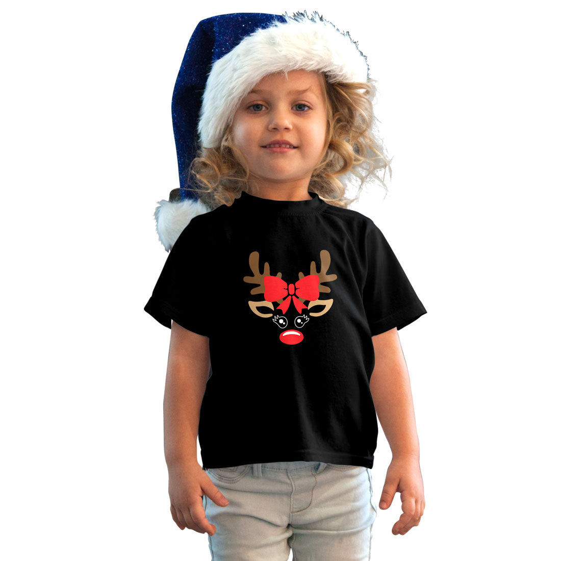 Reindeer Christmas Kids T-Shirt - Super Combed Bio-Wash Cotton (D3)
