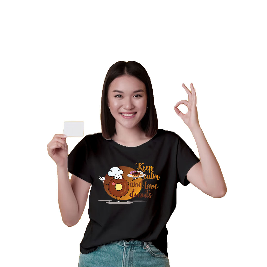 Keep Calm & Love Donuts - Kids' Round Neck Cotton T-Shirt (D84)