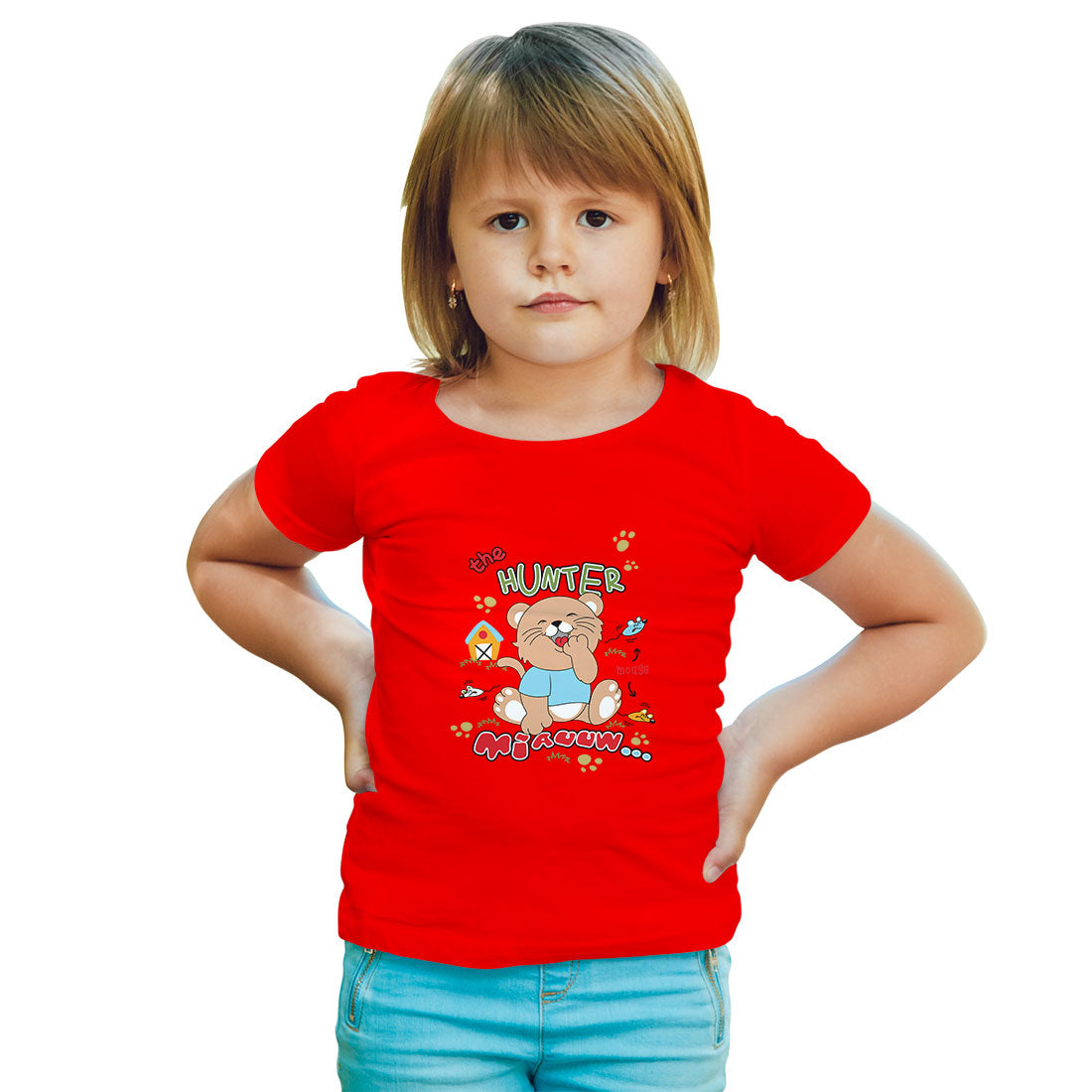 Hunter Cat Kids T-Shirt - Playful & Comfy Super Combed Cotton (D142)
