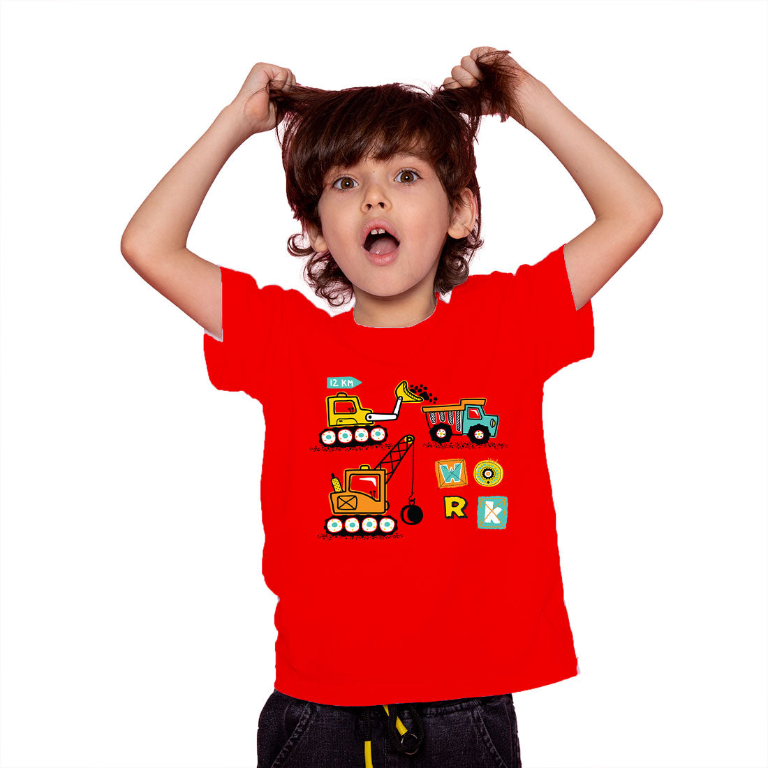Construction Vehicle Kids T-Shirt - Super Combed Bio-Wash Cotton (D146)