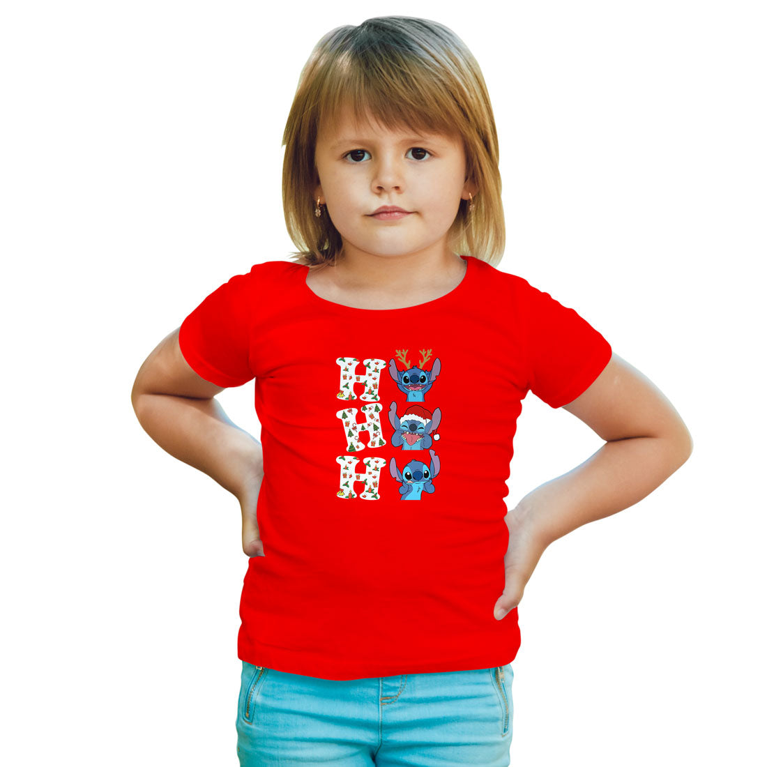 Ho Ho Ho Stitch Kids Christmas T-Shirt - Soft Cotton for Festive Fun (D4)