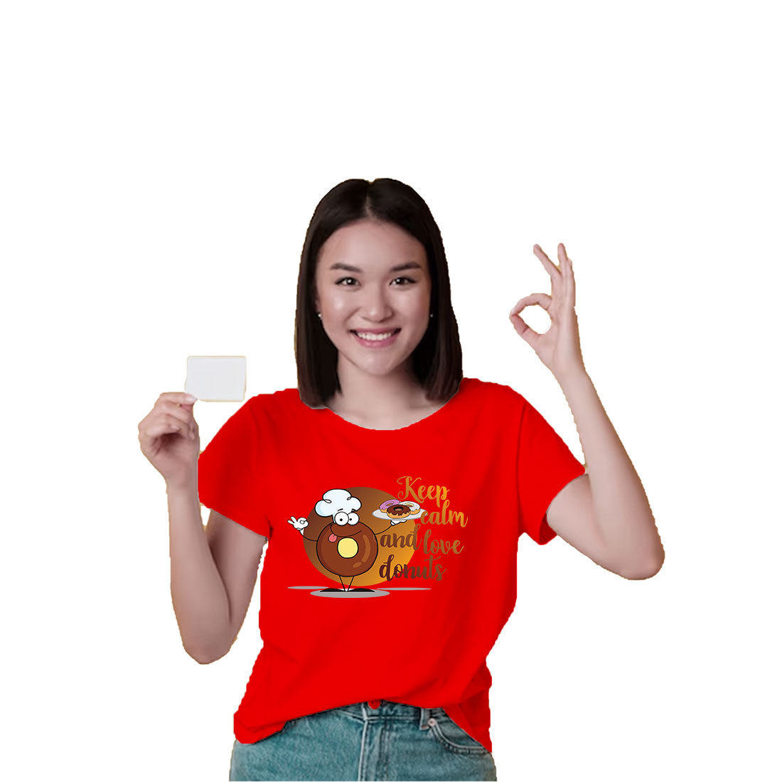 Keep Calm & Love Donuts - Kids' Round Neck Cotton T-Shirt (D84)