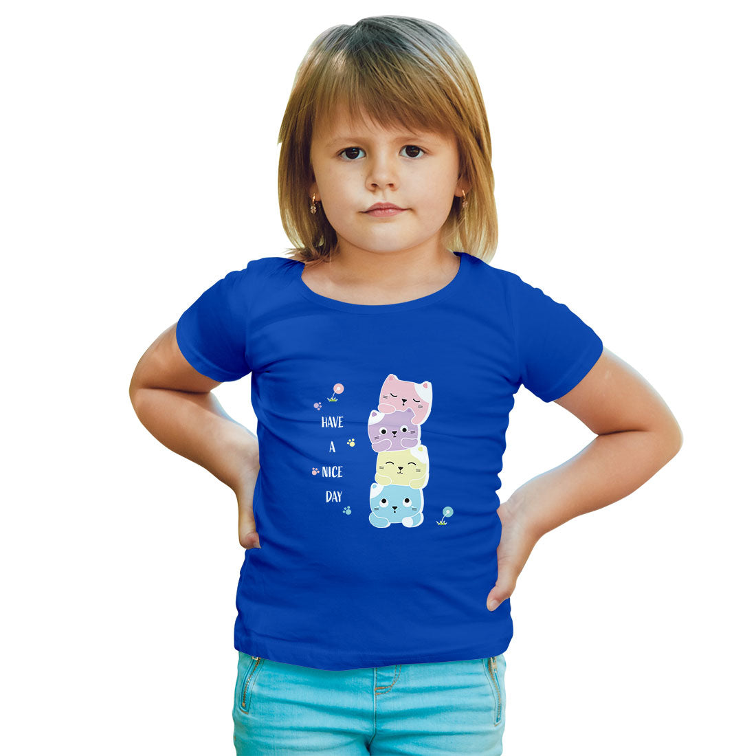 Little Cats 'Have a Nice Day' Kids T-Shirt - Super Combed Cotton, Round Neck (D126)