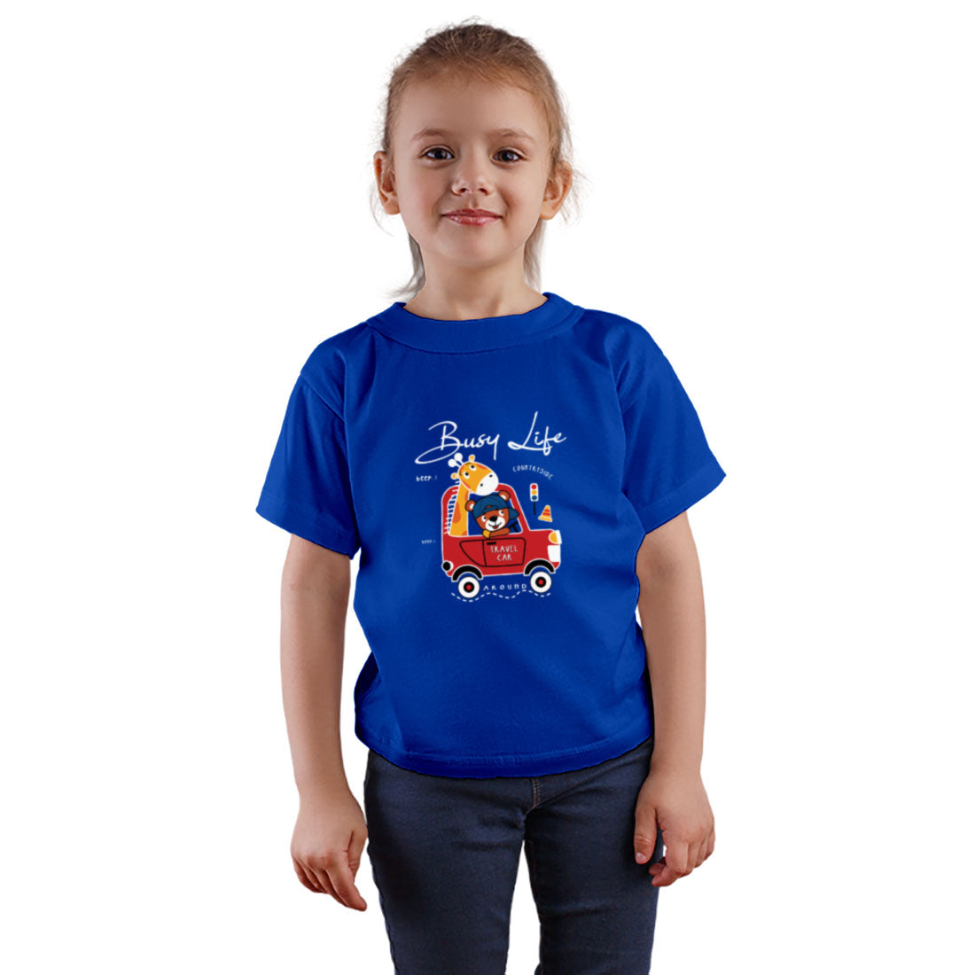 Travel Car Animal T-Shirt - Round Neck, Half Sleeve, Bio-Wash Cotton (D128)