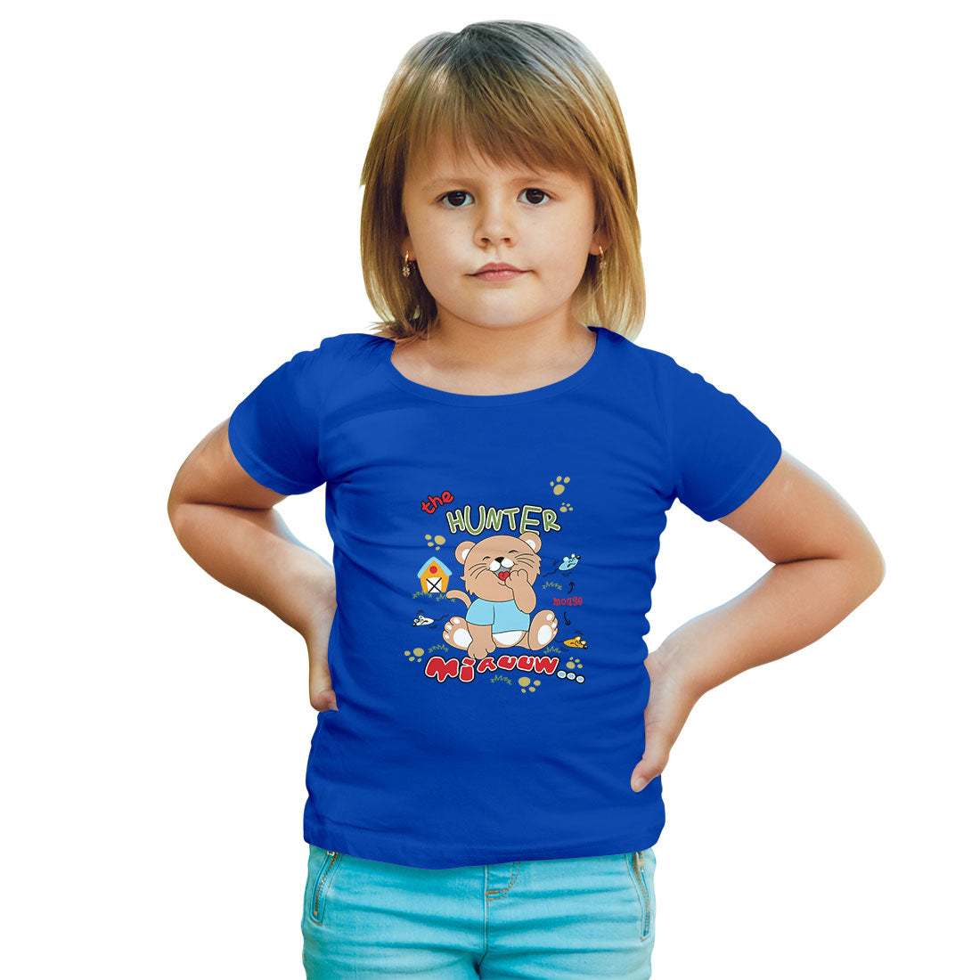 Hunter Cat Kids T-Shirt - Playful & Comfy Super Combed Cotton (D142)