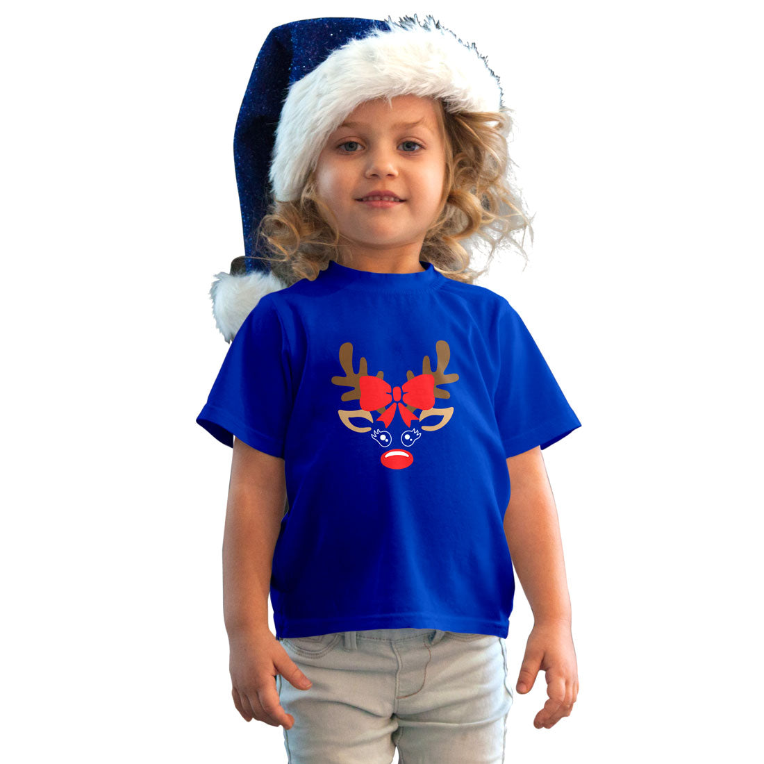 Reindeer Christmas Kids T-Shirt - Super Combed Bio-Wash Cotton (D3)