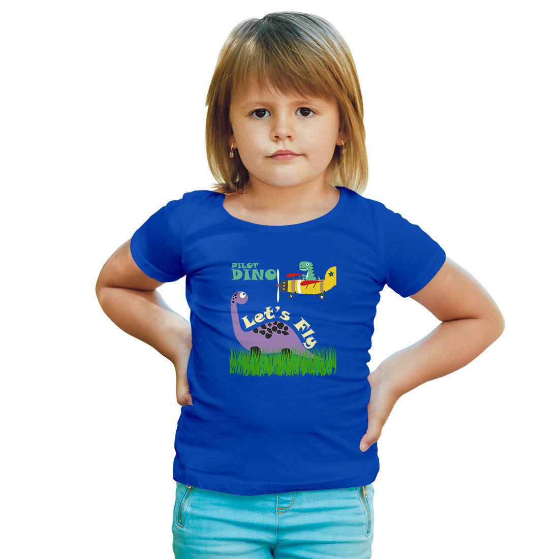 Pilot Dino Kids T-Shirt - Super Combed Bio-Wash Cotton for Playful Comfort (D51)