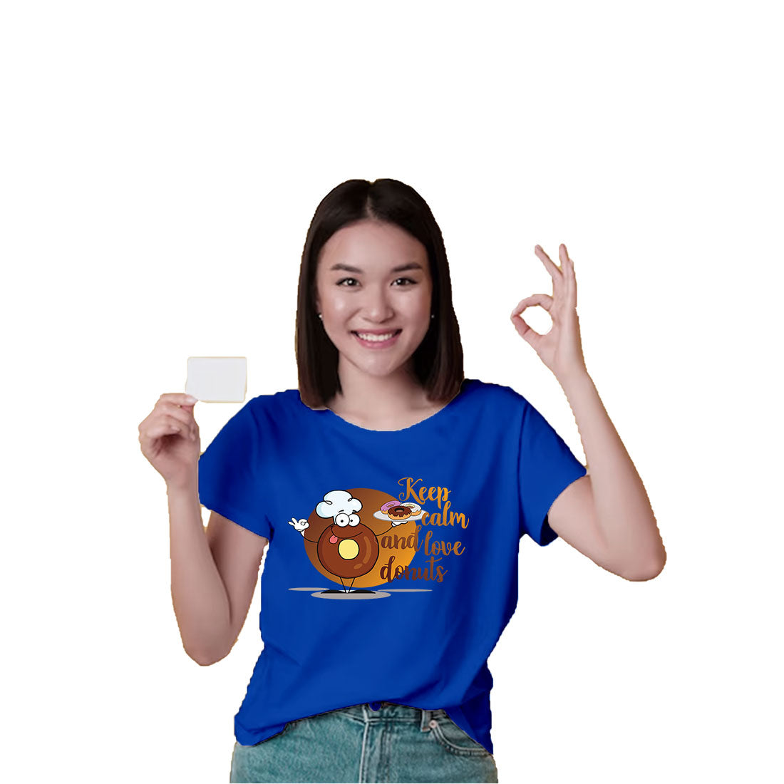 Keep Calm & Love Donuts - Kids' Round Neck Cotton T-Shirt (D84)