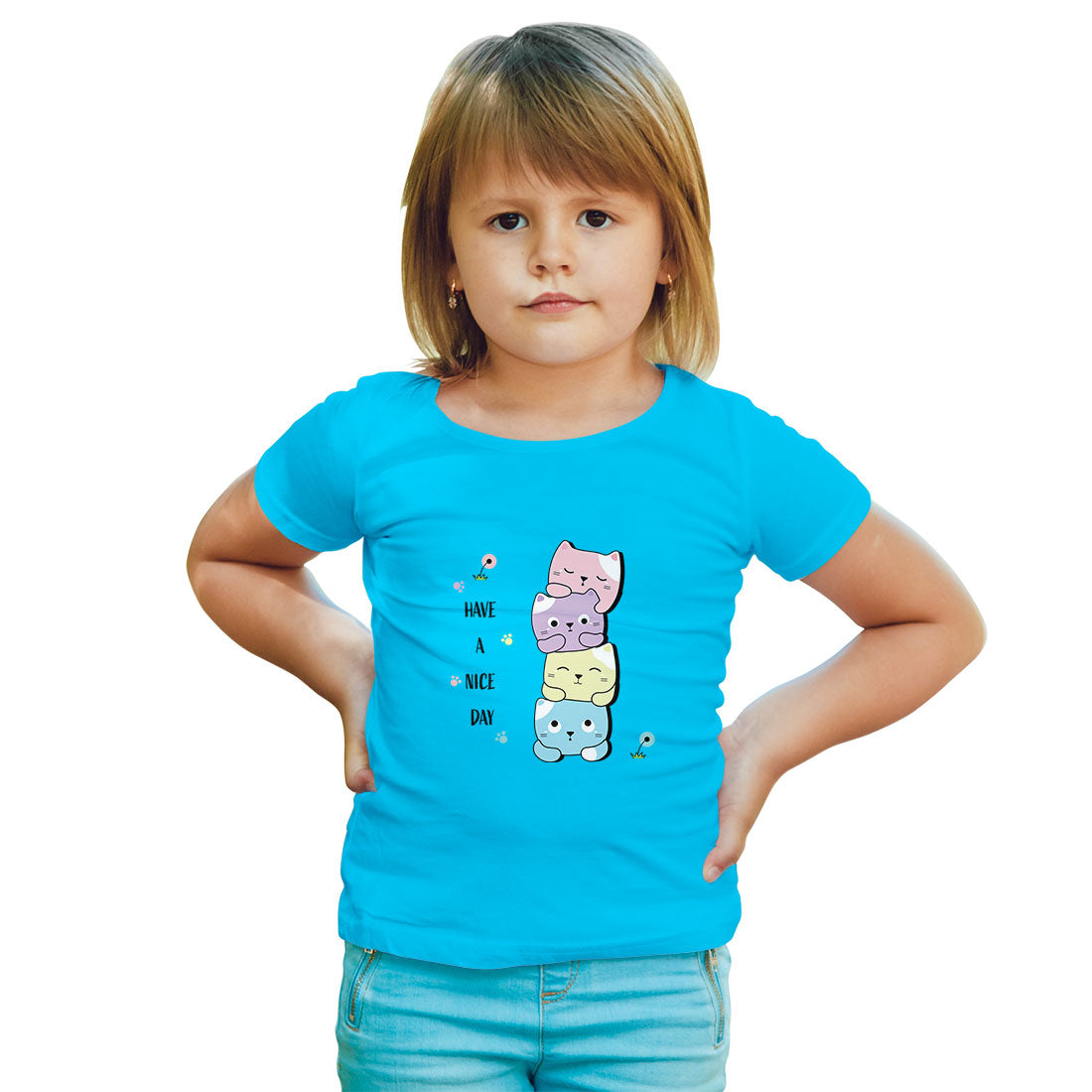 Little Cats 'Have a Nice Day' Kids T-Shirt - Super Combed Cotton, Round Neck (D126)