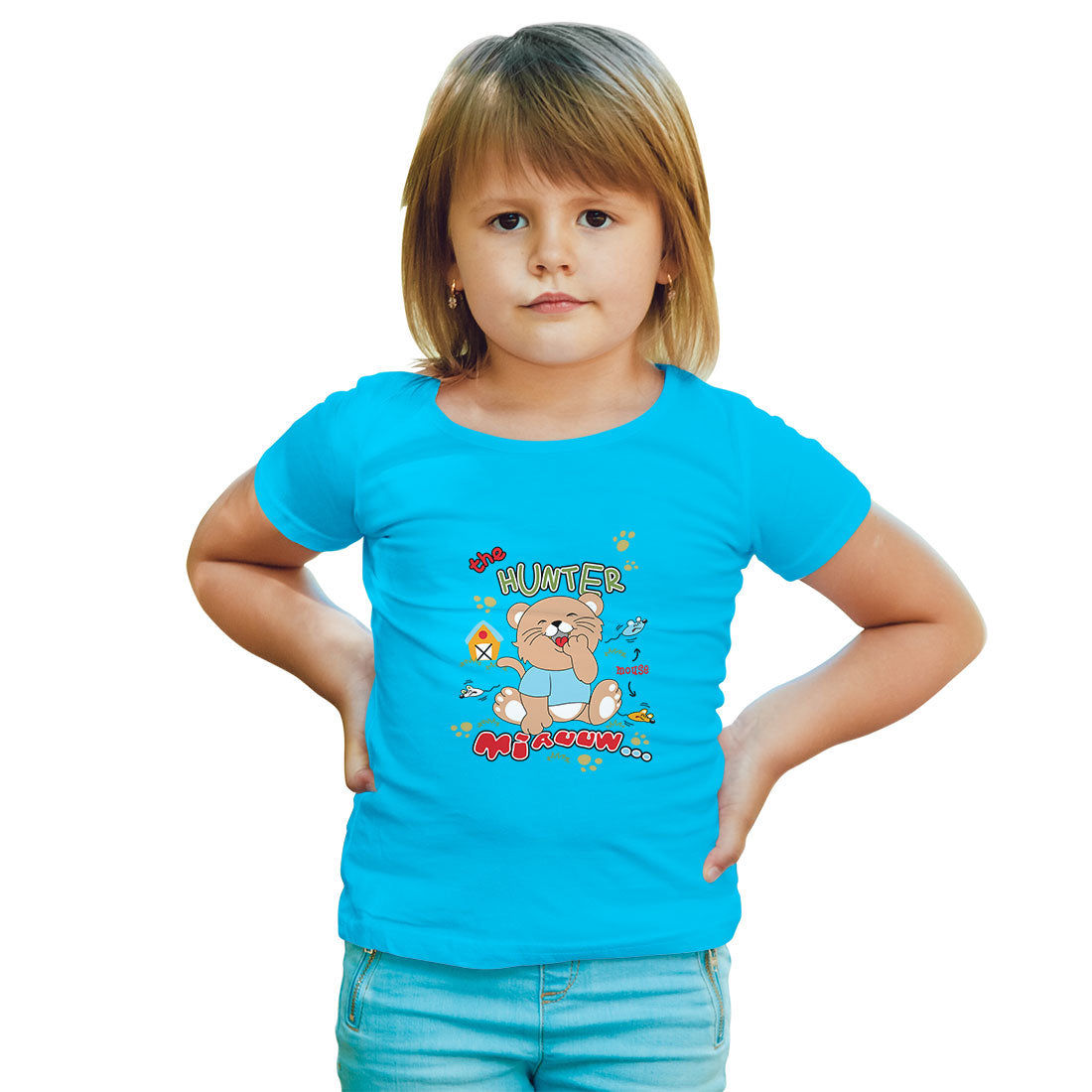 Hunter Cat Kids T-Shirt - Playful & Comfy Super Combed Cotton (D142)