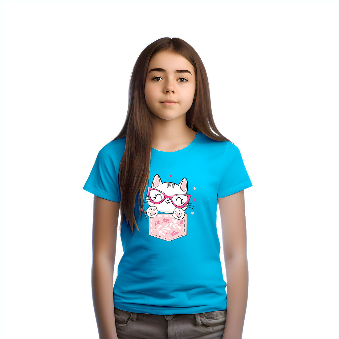 Playful Cat in Pocket Kids T-Shirt - Super Soft Cotton for Everyday Fun (D143)