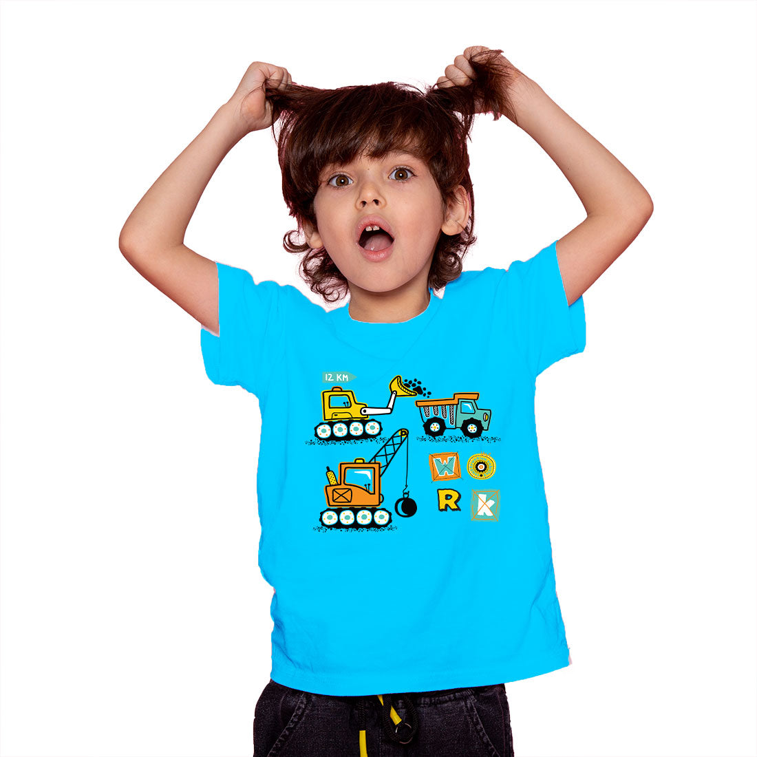 Construction Vehicle Kids T-Shirt - Super Combed Bio-Wash Cotton (D146)