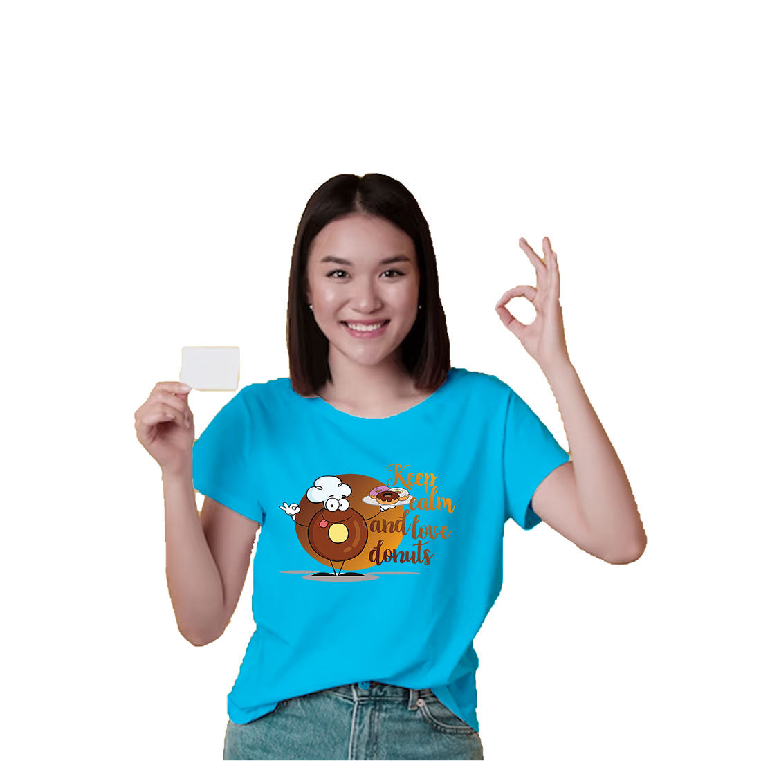 Keep Calm & Love Donuts - Kids' Round Neck Cotton T-Shirt (D84)