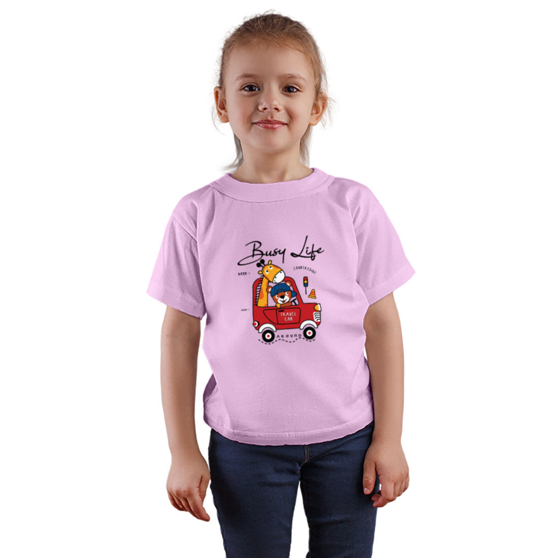 Travel Car Animal T-Shirt - Round Neck, Half Sleeve, Bio-Wash Cotton (D128)