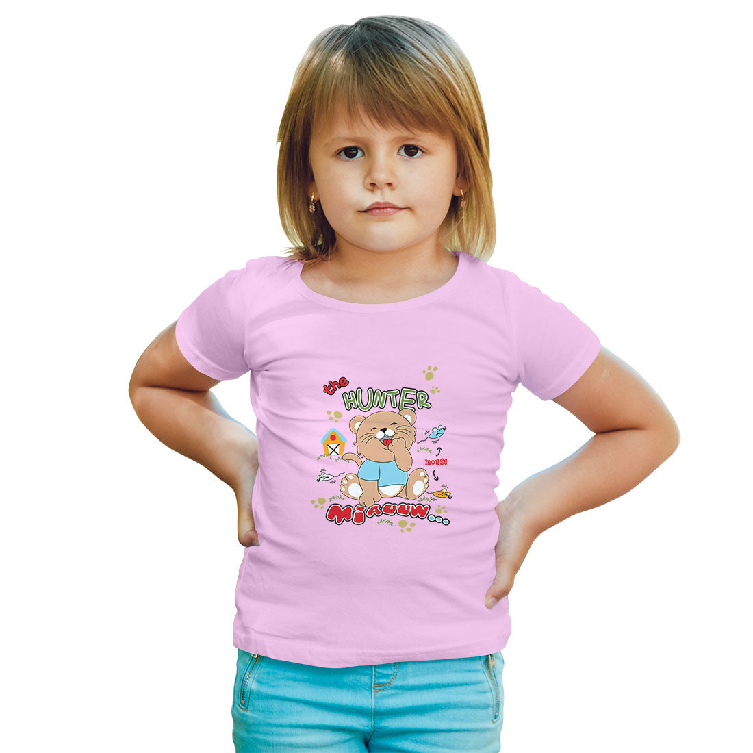 Hunter Cat Kids T-Shirt - Playful & Comfy Super Combed Cotton (D142)
