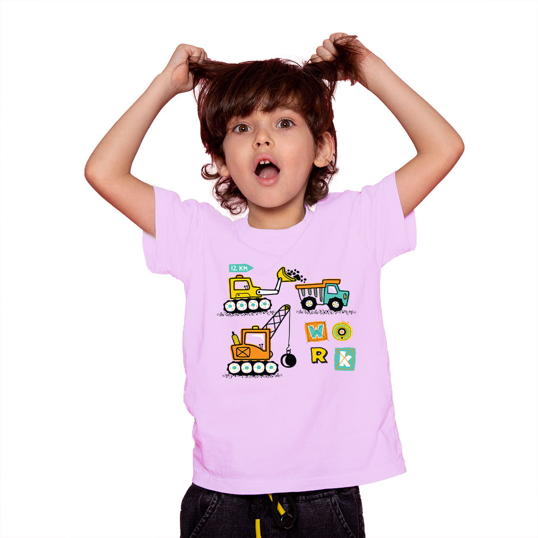 Construction Vehicle Kids T-Shirt - Super Combed Bio-Wash Cotton (D146)