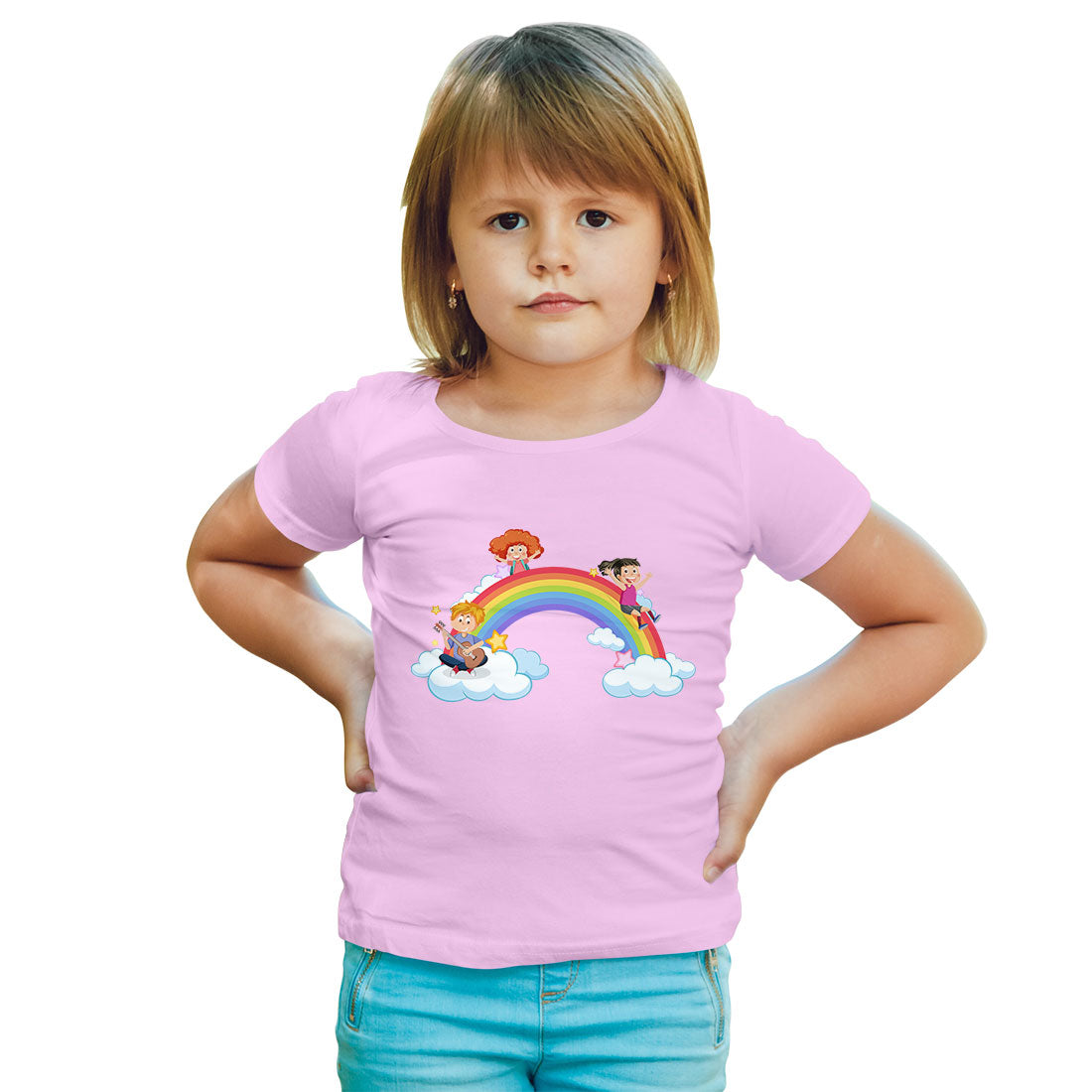 Personalized Rainbow Kids T-Shirt - Custom Name Print on Soft Cotton (D67)