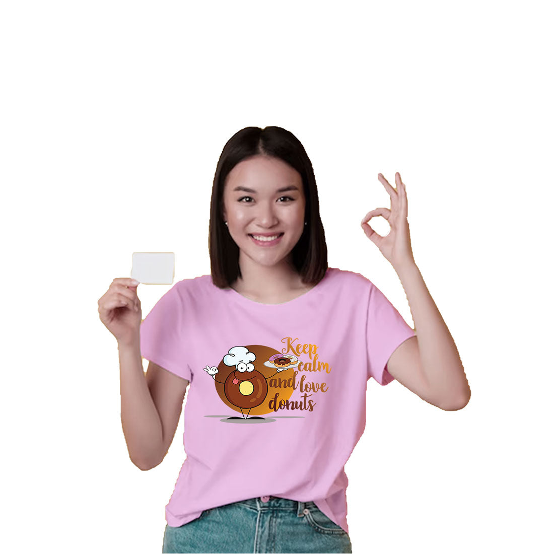 Keep Calm & Love Donuts - Kids' Round Neck Cotton T-Shirt (D84)