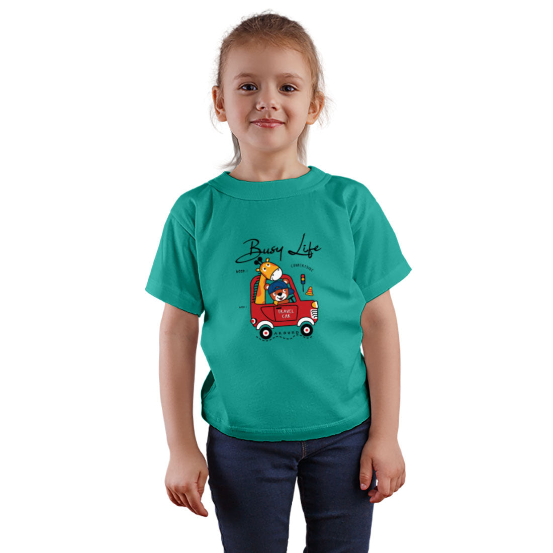 Travel Car Animal T-Shirt - Round Neck, Half Sleeve, Bio-Wash Cotton (D128)