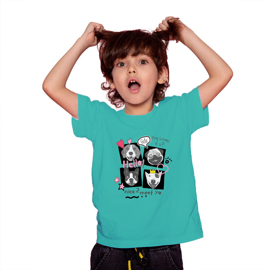 Adorable Dog Faces Kids T-Shirt - Super Combed Bio-Wash Cotton (D140)