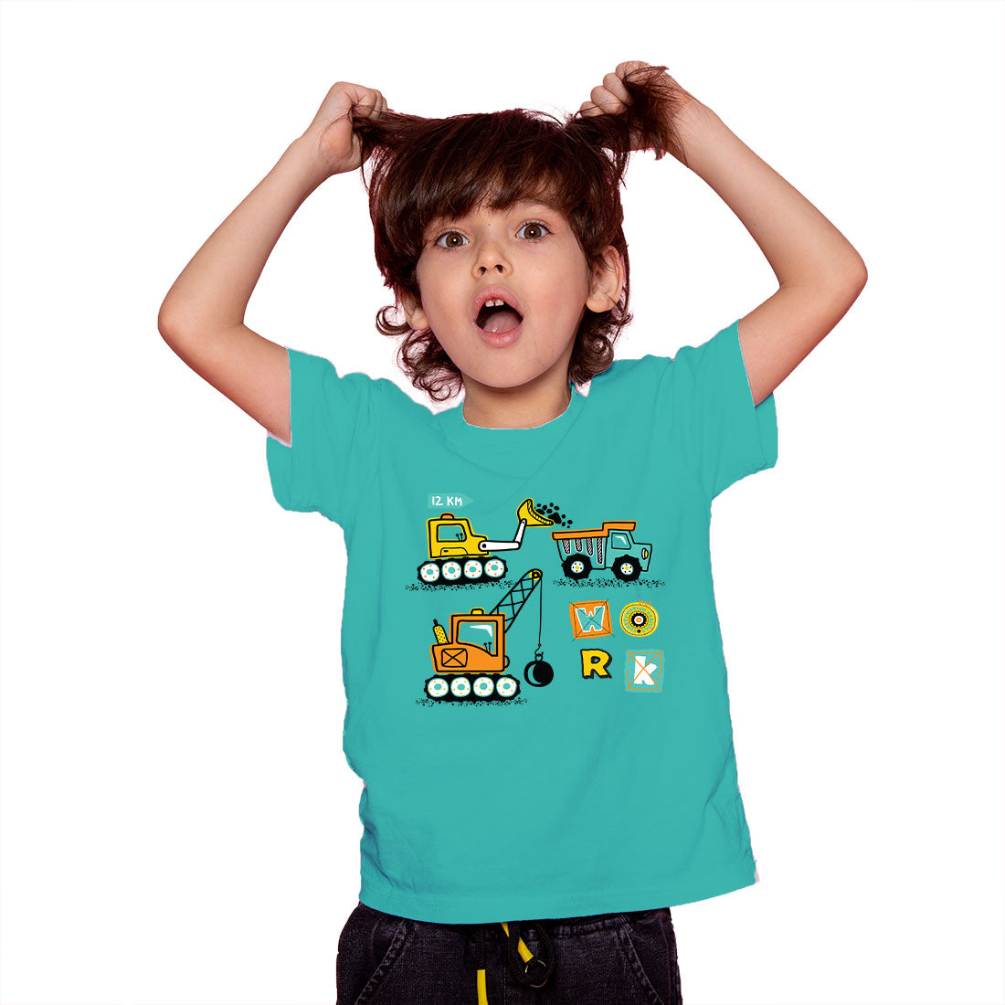 Construction Vehicle Kids T-Shirt - Super Combed Bio-Wash Cotton (D146)