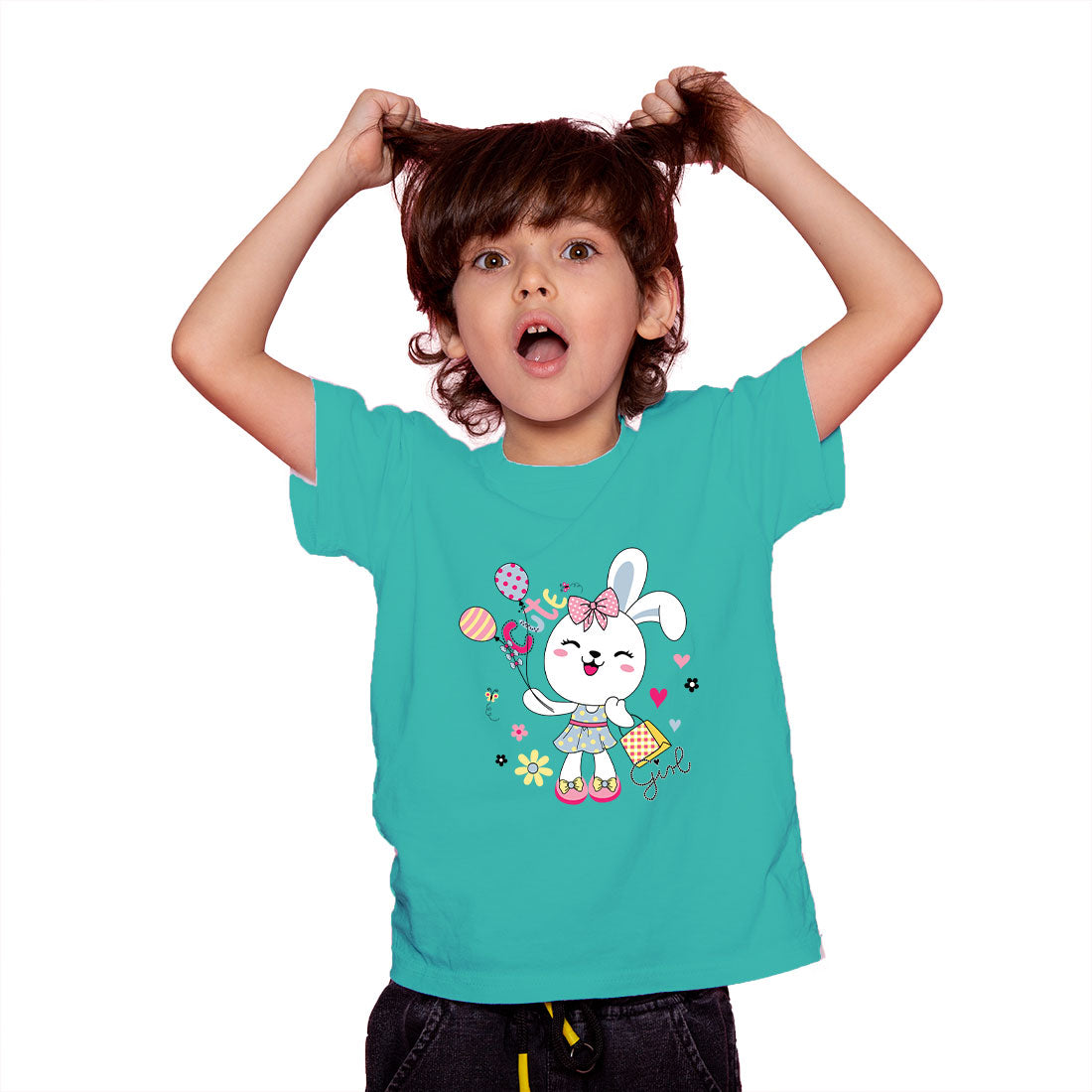 Adorable Bunny Girl Kids T-Shirt - Soft Cotton, Cute & Comfy (D158)