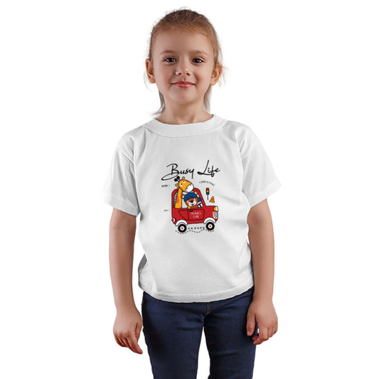 Travel Car Animal T-Shirt - Round Neck, Half Sleeve, Bio-Wash Cotton (D128)