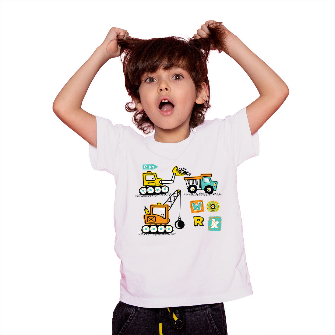 Construction Vehicle Kids T-Shirt - Super Combed Bio-Wash Cotton (D146)