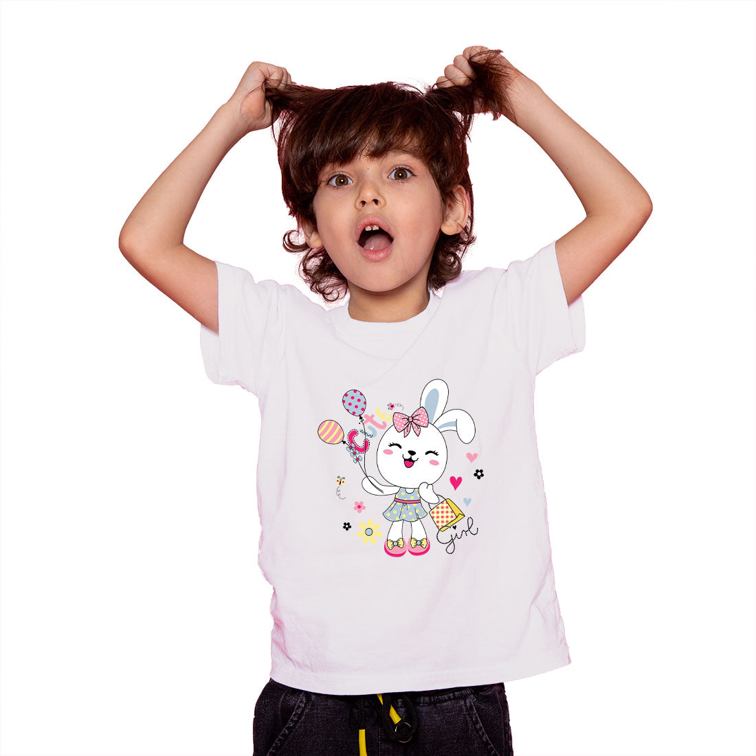 Adorable Bunny Girl Kids T-Shirt - Soft Cotton, Cute & Comfy (D158)