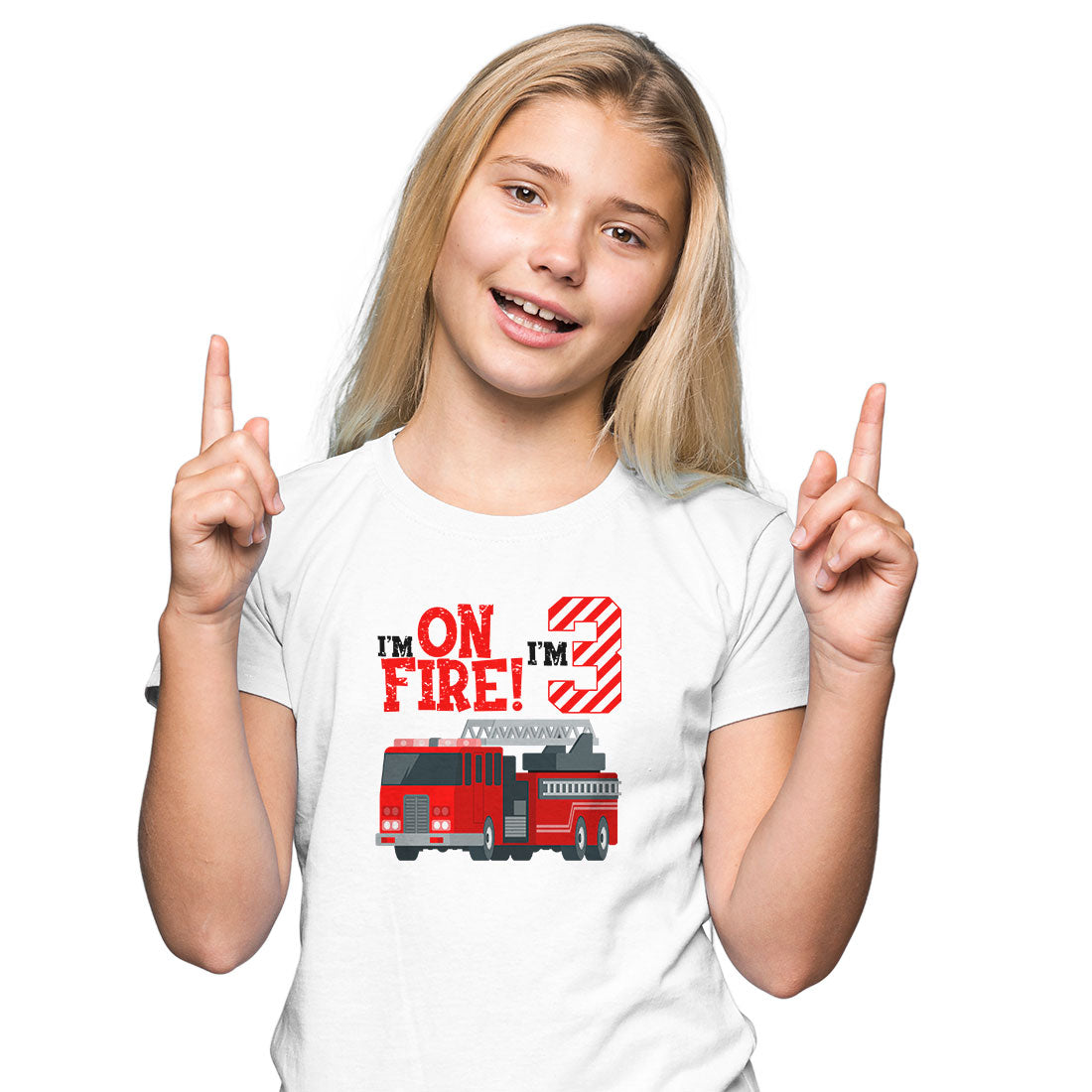 I’m On Fire, I’m Three Kids T-Shirt - Super Combed Bio-Wash Cotton (D35)