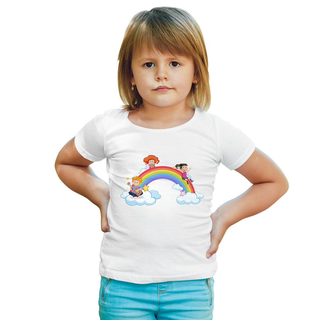 Personalized Rainbow Kids T-Shirt - Custom Name Print on Soft Cotton (D67)