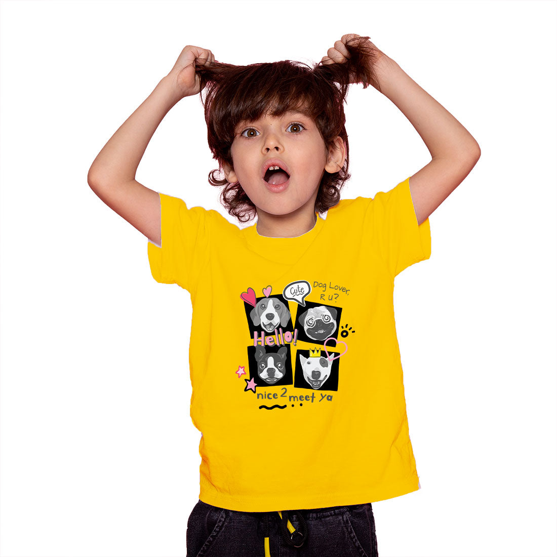 Adorable Dog Faces Kids T-Shirt - Super Combed Bio-Wash Cotton (D140)