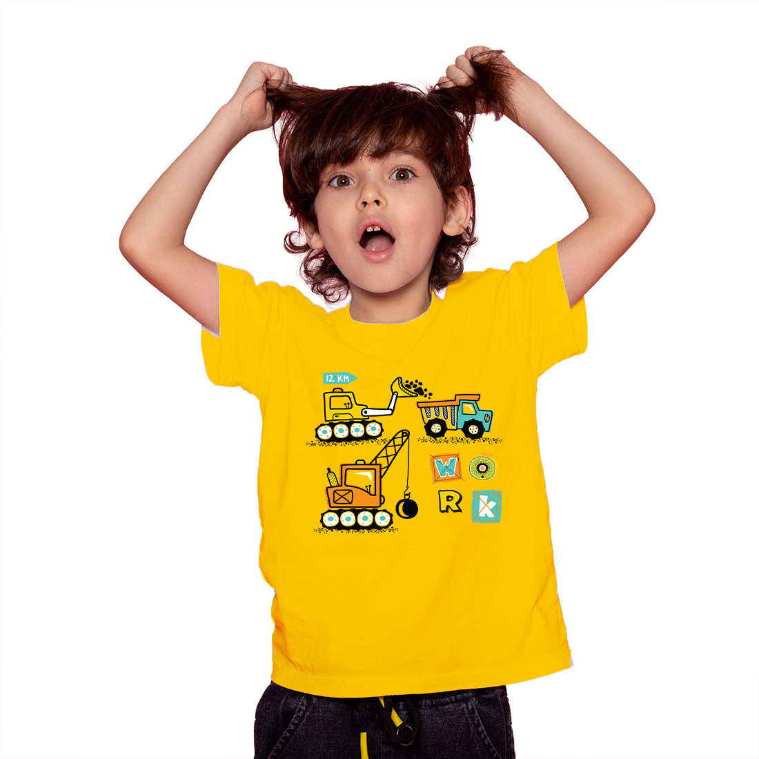 Construction Vehicle Kids T-Shirt - Super Combed Bio-Wash Cotton (D146)