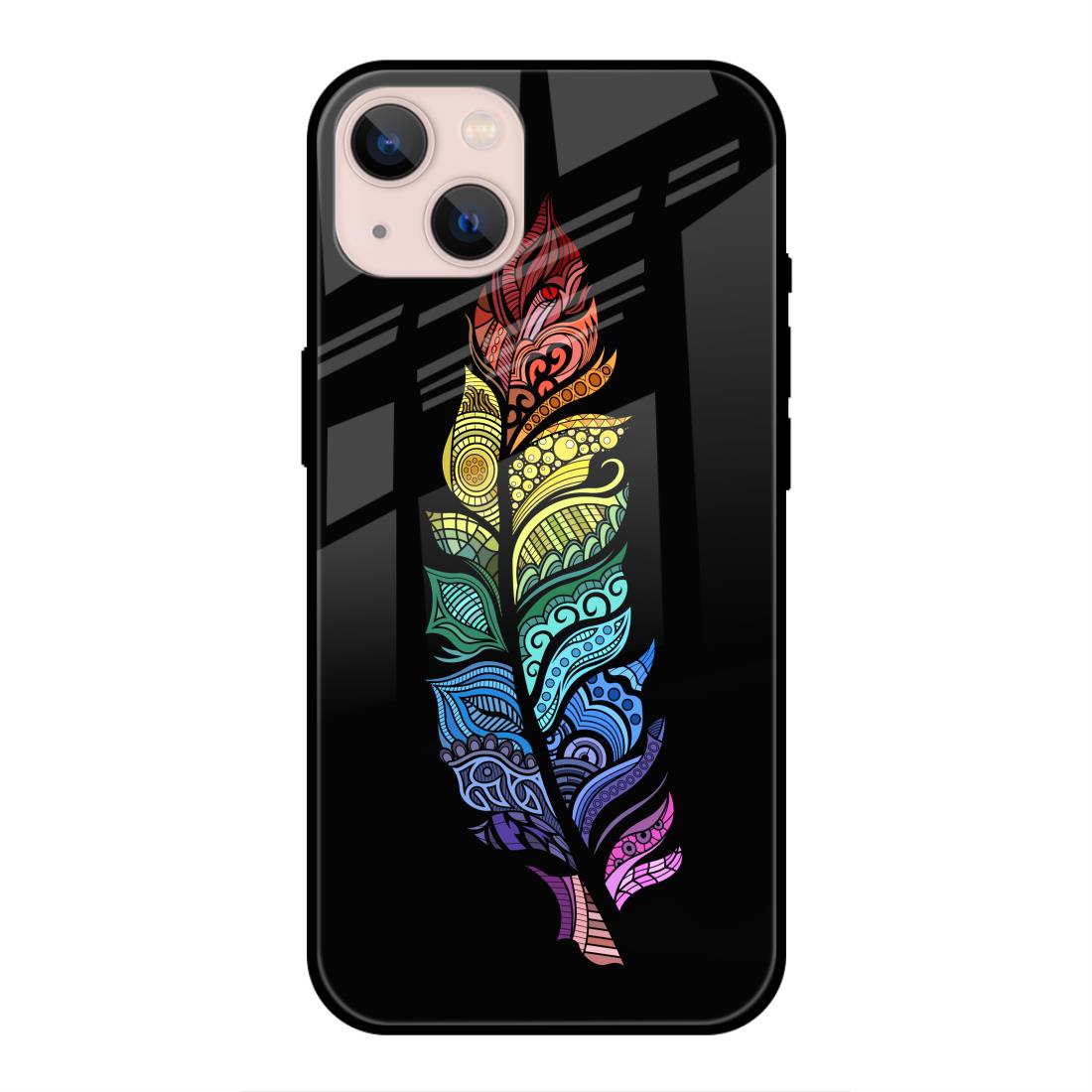 Colourful Feather Glass Case For Apple iPhone 13 / 14