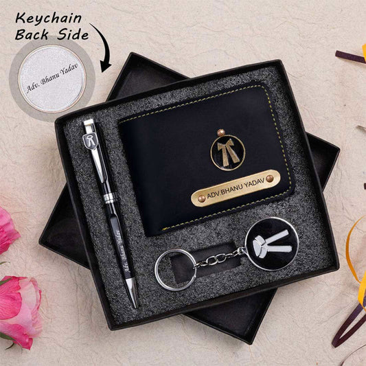 Advocate Men's Wallet Pen Keychain Combo - Black - Right Marc