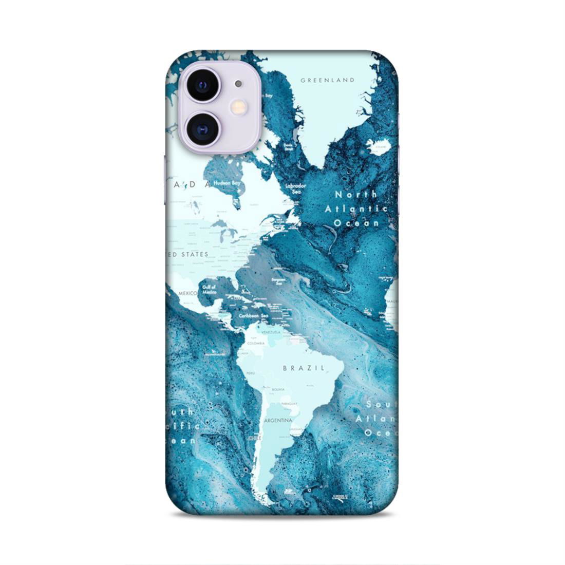 Blue Aesthetic World Map Hard Back Case For Apple iPhone 11 - Right Marc