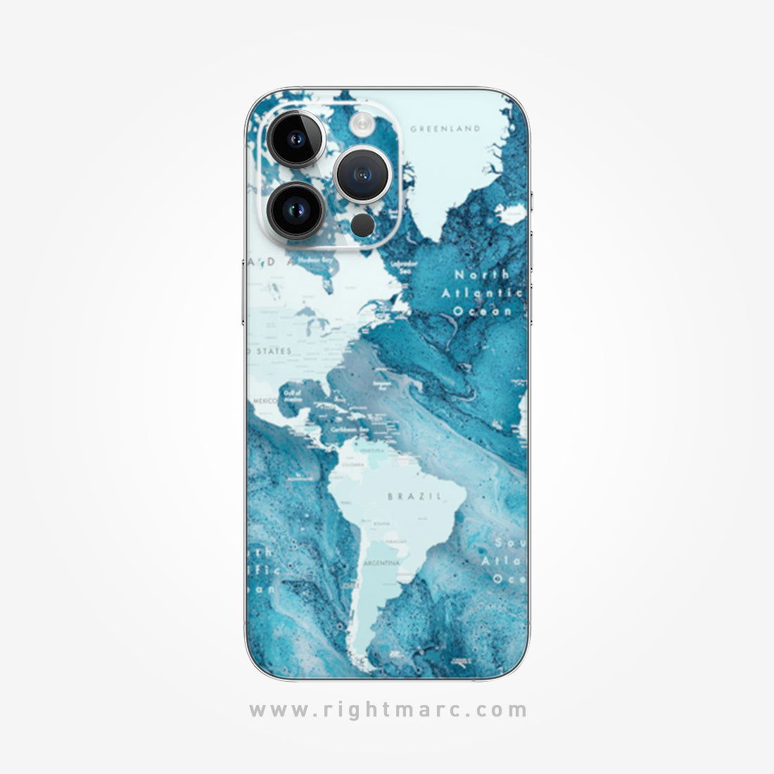 Blue Aesthetic World Map Mobile Skin Wrap - Right Marc