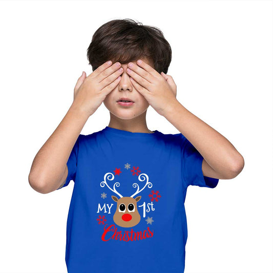 My First Christmas Printed Royal Blue T-shirt For Kids / Boy - Right Marc