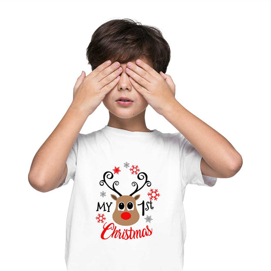 My First Christmas Printed White T-shirt For Kids / Boy - Right Marc