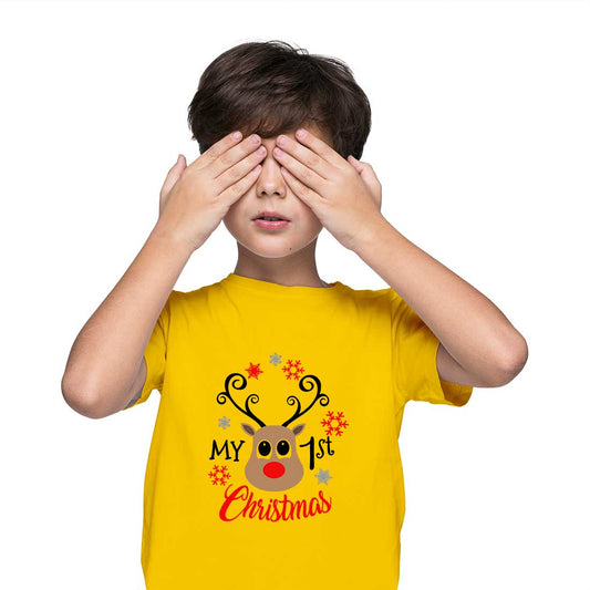 My First Christmas Printed Yellow T-shirt For Kids / Boy - Right Marc