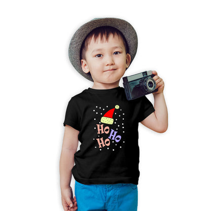 Ho Ho Ho Christmas Printed Black T-shirt For Kids / Boy - Right Marc