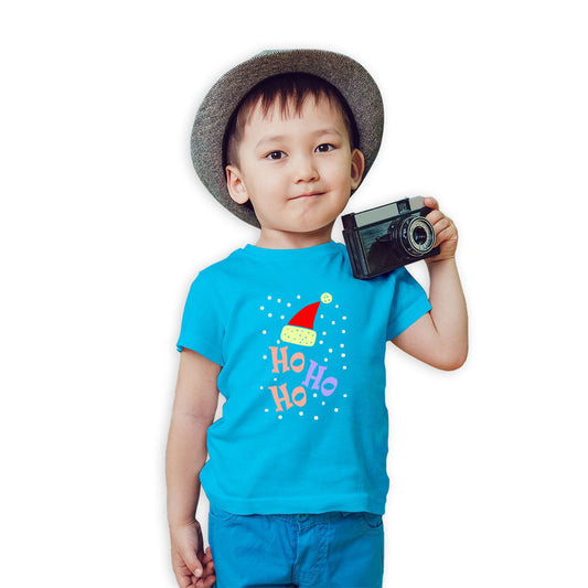 Ho Ho Ho Christmas Printed Sky Blue T-shirt For Kids / Boy - Right Marc