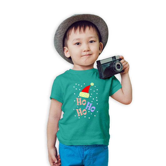 Ho Ho Ho Christmas Printed Teal T-shirt For Kids / Boy - Right Marc