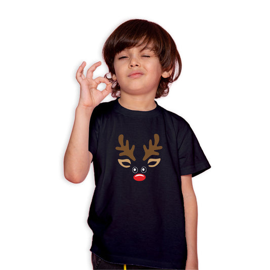 Reindeer Christmas Printed Black T-shirt For Kids / Boy - Right Marc